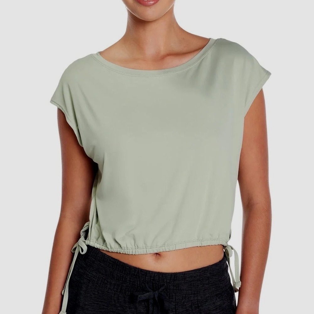 Kyodan Active Womens Desert Sage Short Sleeve Cinched Tie‎ Hem Top Large